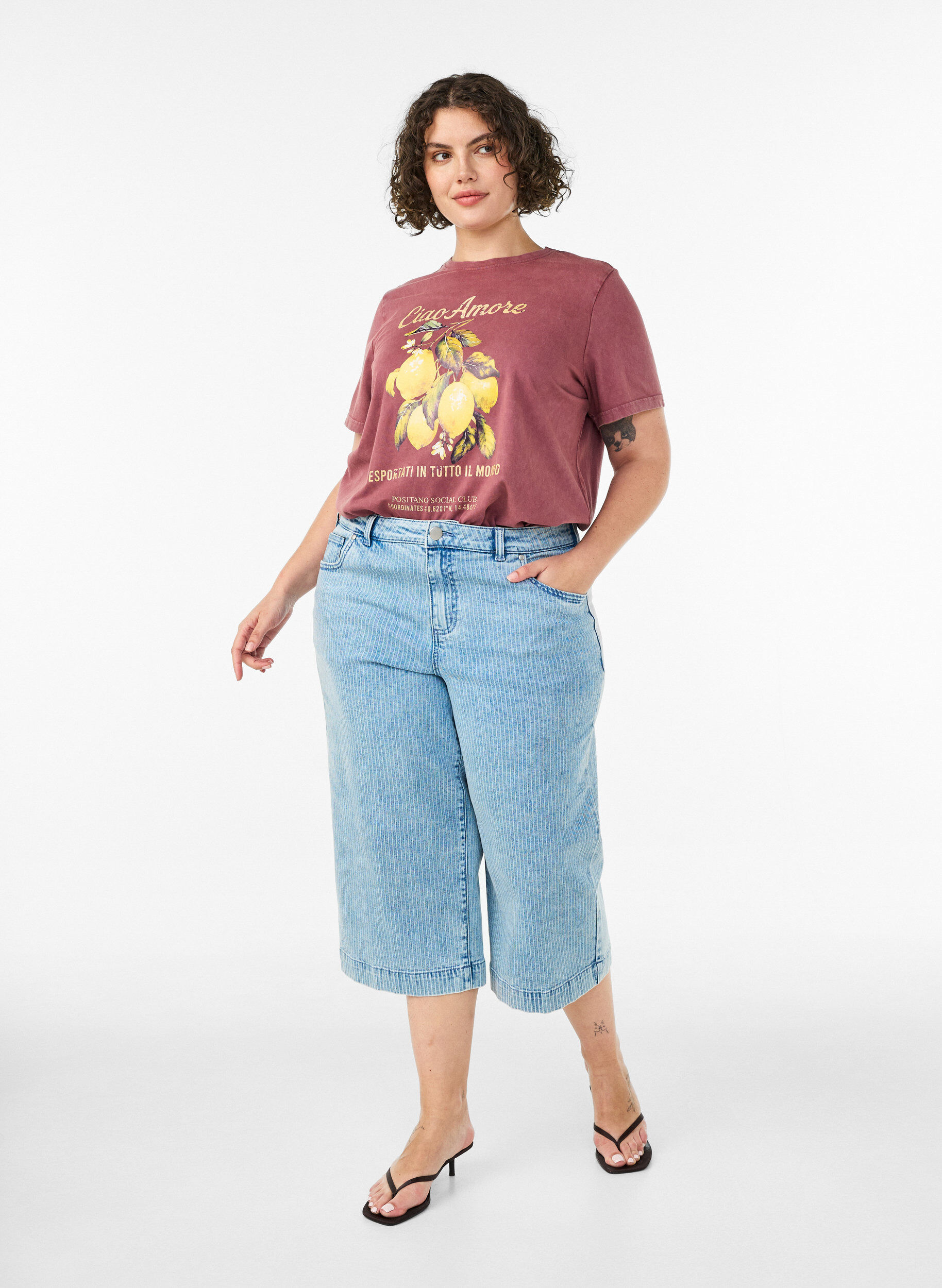 ZizzifashionCotton T-shirt with front print and a washed look, Red, Model image number 1