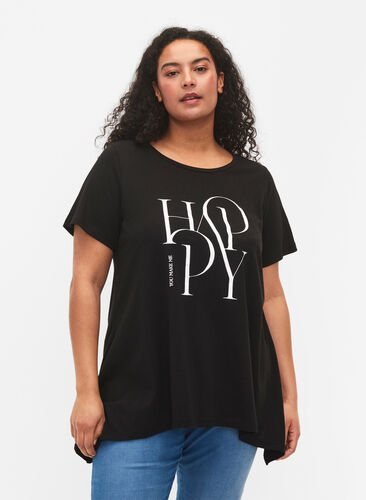 T-shirt in cotton with text print, Black HAPPY, Model image number 0