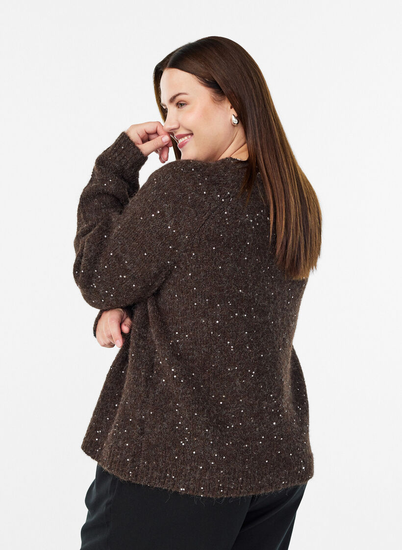 Knitted cardigan with sequins, Brown, Model image number 2