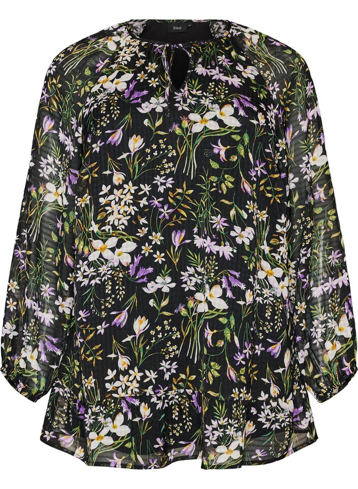 Floral print A-line tunic, Black, Packshot image number 0