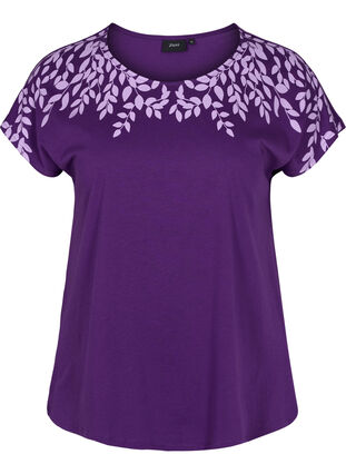 Cotton t-shirt with print details, Violet Ind Mel Feath, Packshot image number 0
