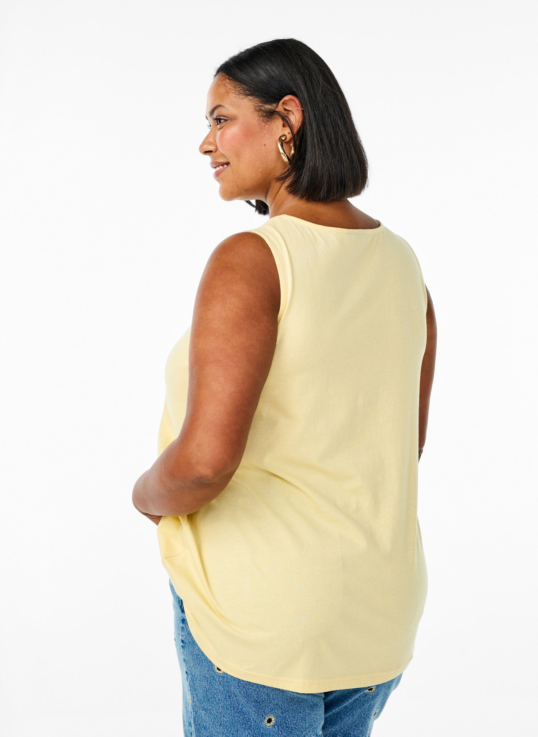 ZizzifashionCotton top with a-shape, Yellow, Model image number 2