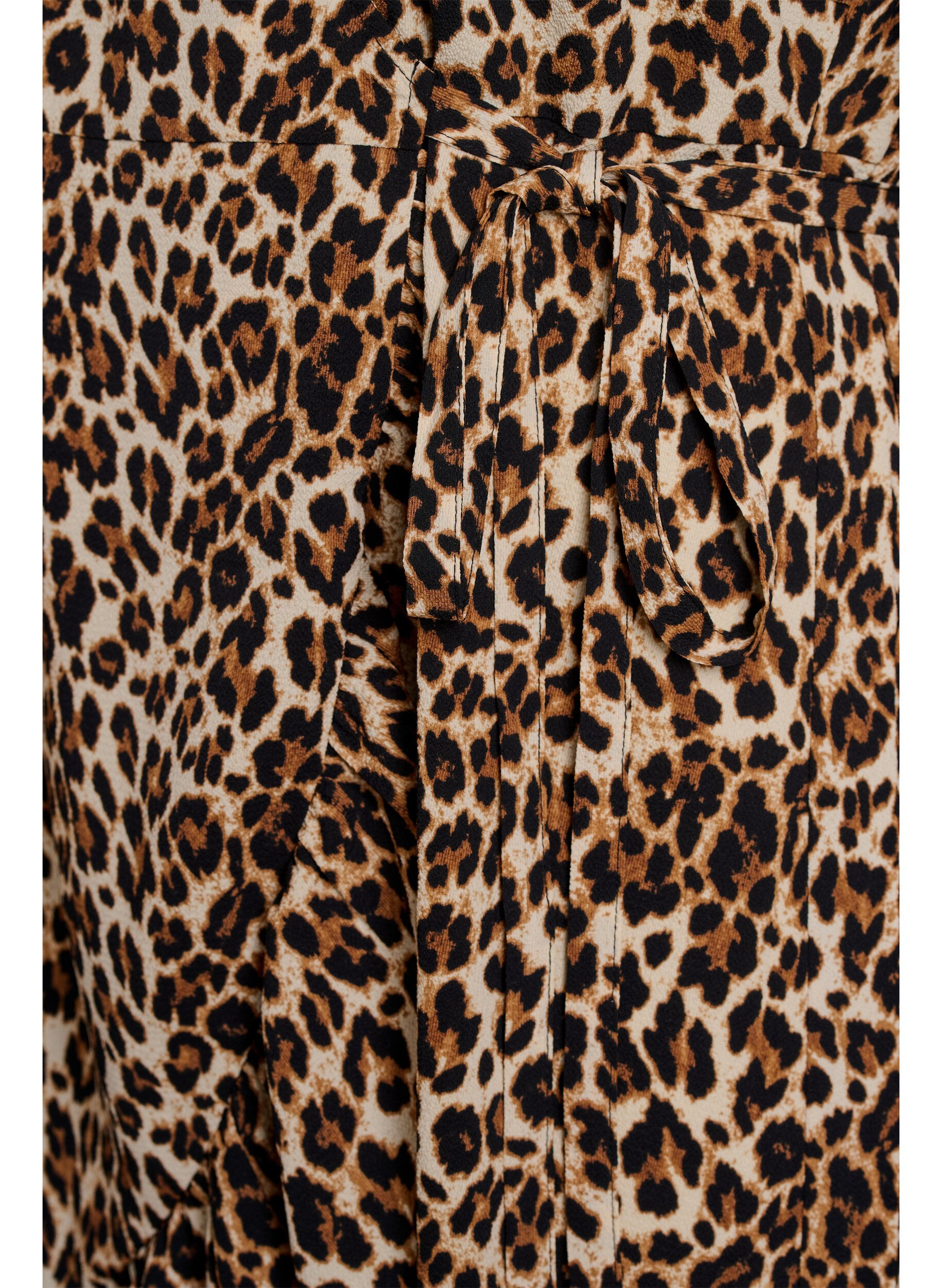 Zizzifashion Printed wrap dress with short sleeves, Brown, Packshot image number 3