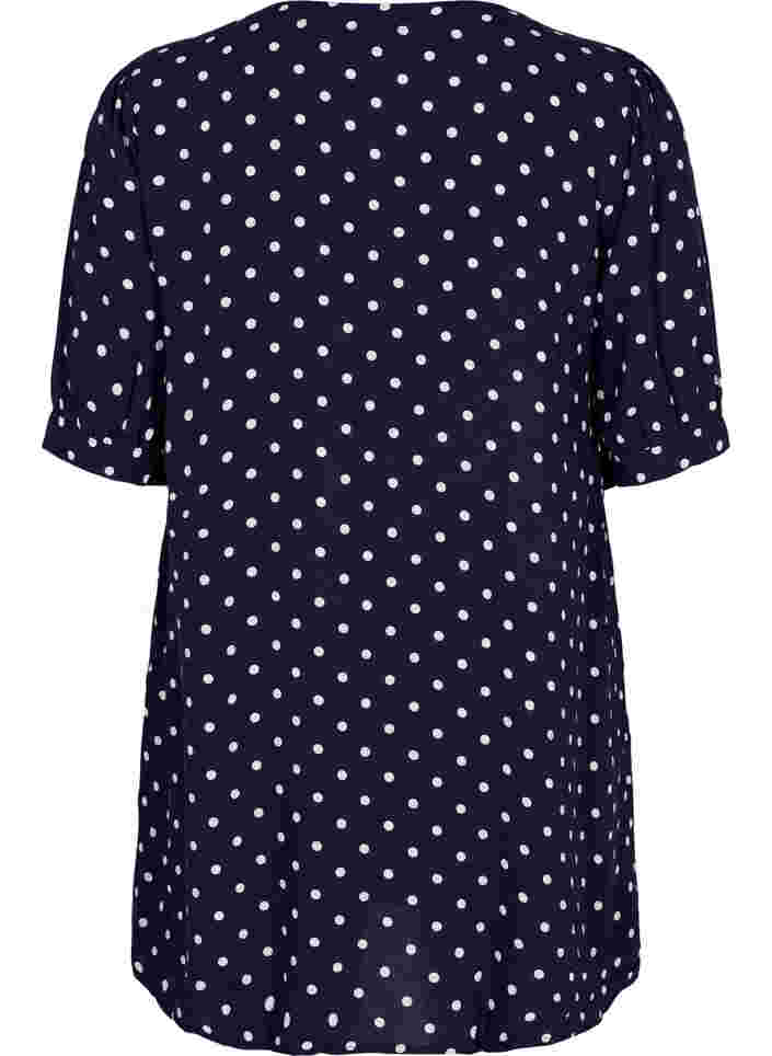Short-sleeved polka dot viscose tunic, Night Sky Dot, Packshot image number 1
