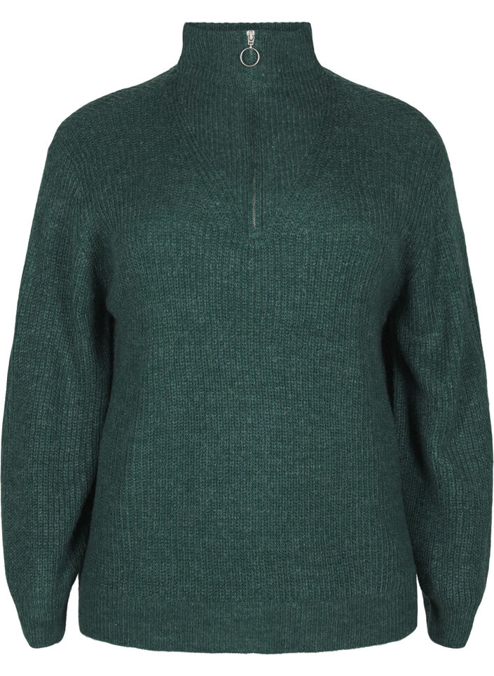 FLASH - Knitted sweater with high neck and zipper, Green, Packshot image number 0