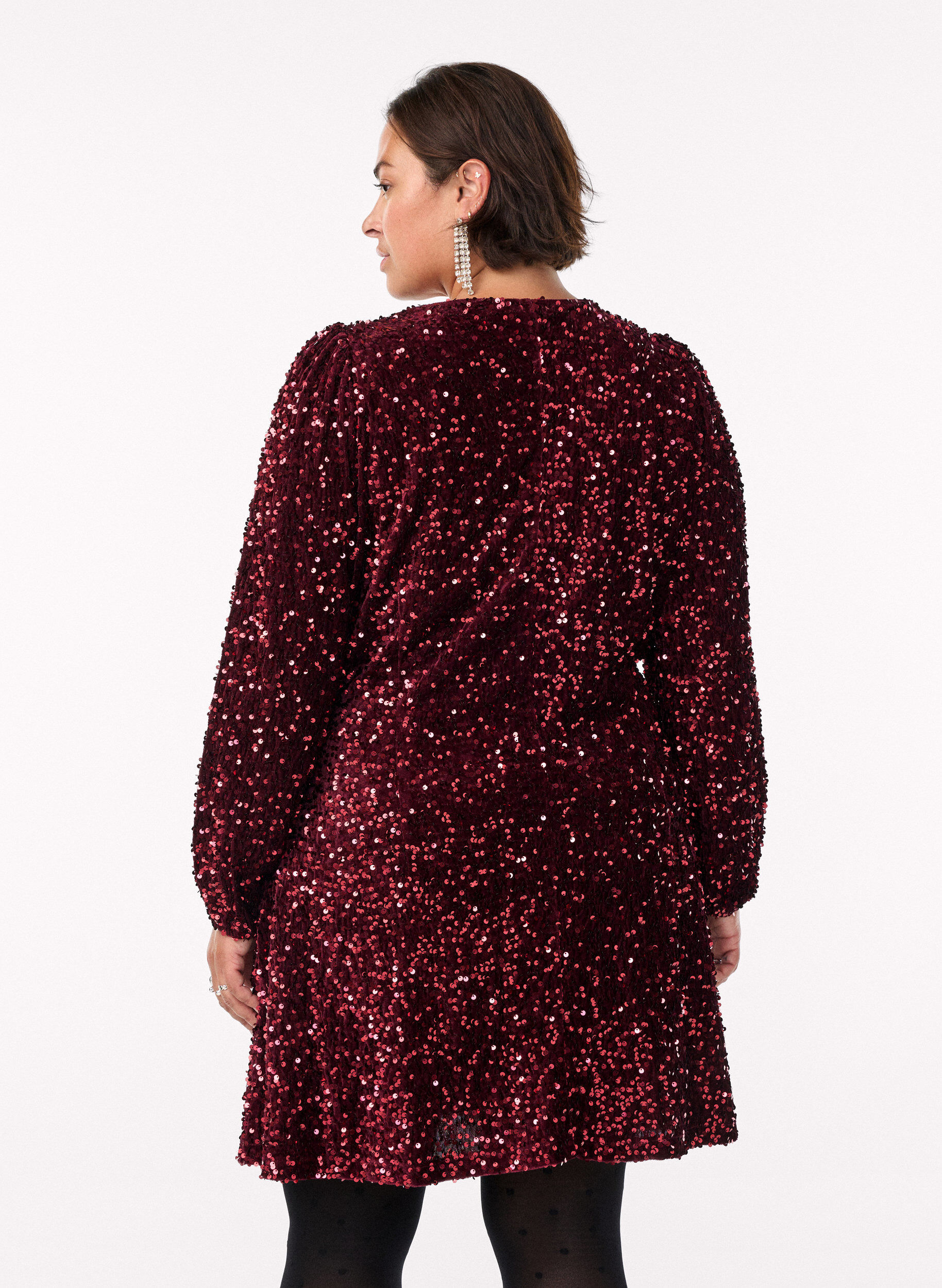 ZizzifashionShort A-line sequin dress, Red, Model image number 2