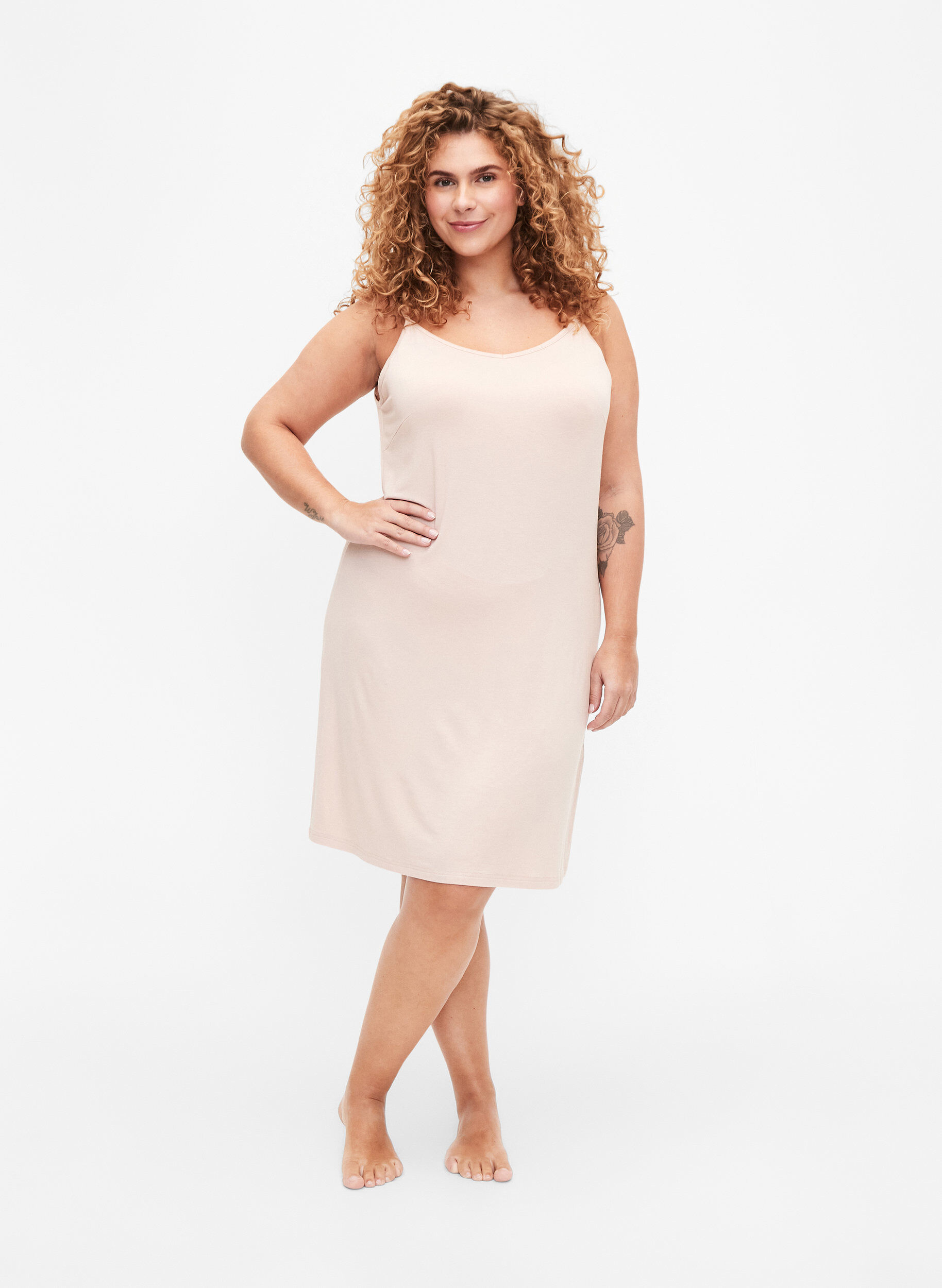 ZizzifashionPlain-coloured slip dress in viscose, Vanilla, Model image number 1
