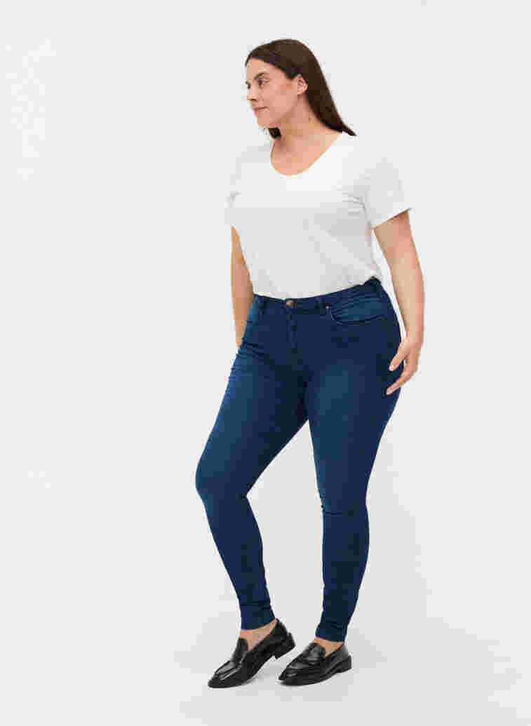 Super slim Amy jeans with high waist, Blue denim, Model image number 0