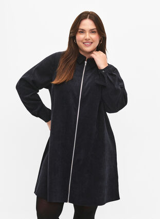 Velvet dress with zipper and 3/4 sleeves, Black, Model image number 0