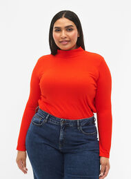 Fitted viscose blouse with high neck, Orange.com, Model