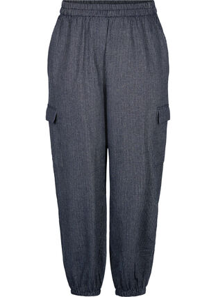 Pinstriped cotton cargo pants, Dark Blue Stripe, Packshot image number 0