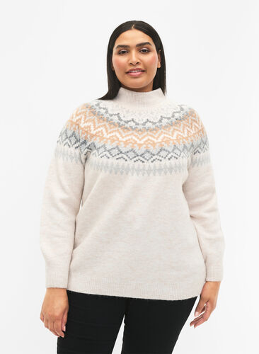 Pullover with pattern, Birch Mel. Comb, Model image number 0