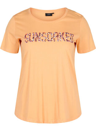 Short-sleeved cotton t-shirt with a print, Apricot Nectar SUN, Packshot image number 0
