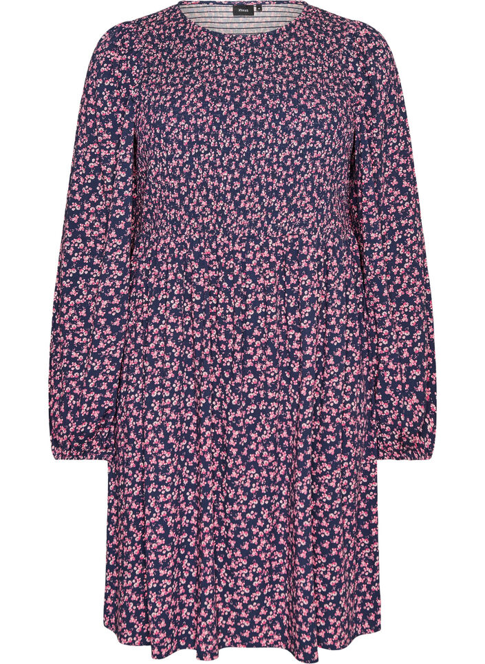 Dress with a smocked top and ditsy floral pattern, Blue, Packshot image number 0
