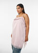 Long satin top with lace edges, Red, Model image number 0