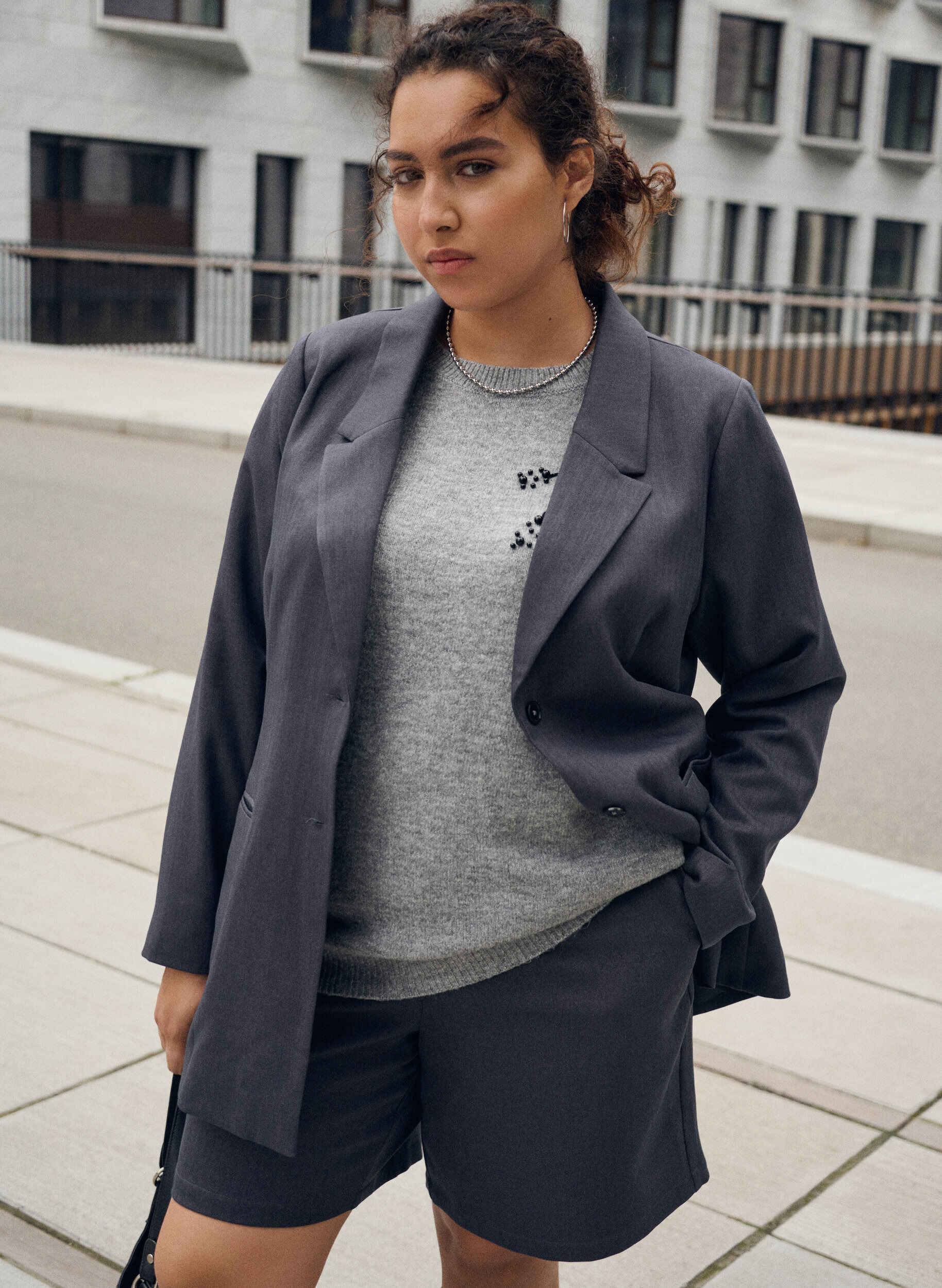 Zizzifashion Jumper with pearl embroidery, Grey, Image image number 0