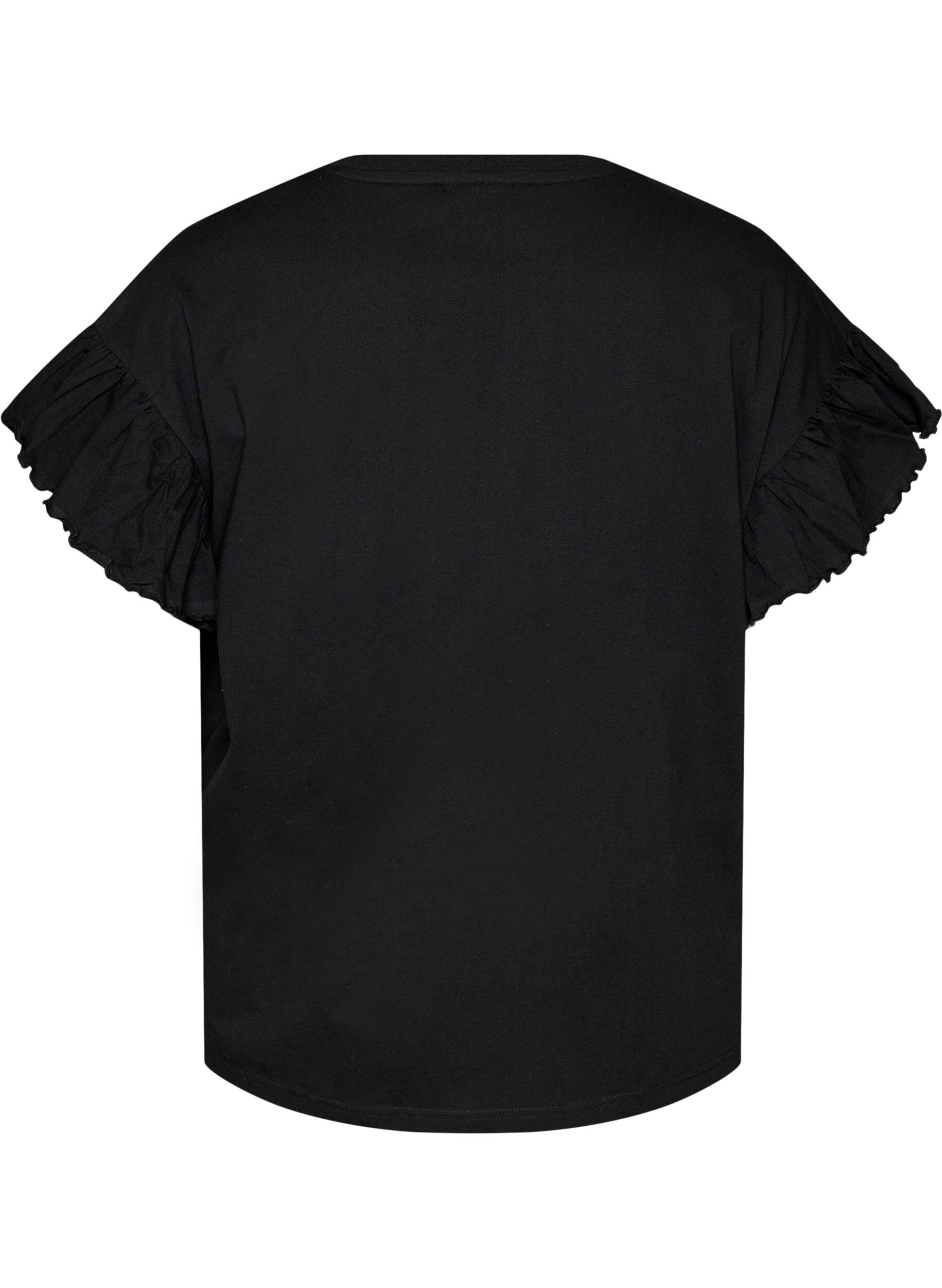 ZizzifashionOrganic cotton T-shirt with ruffle sleeves, Black, Packshot image number 1
