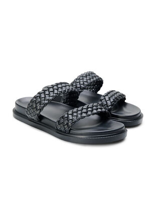 Wide fit sandal in leather, Black, Packshot image number 1