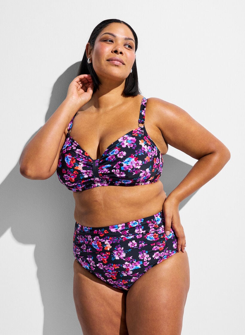 High-waisted patterned bikini bottoms, Purple, Model image number 0