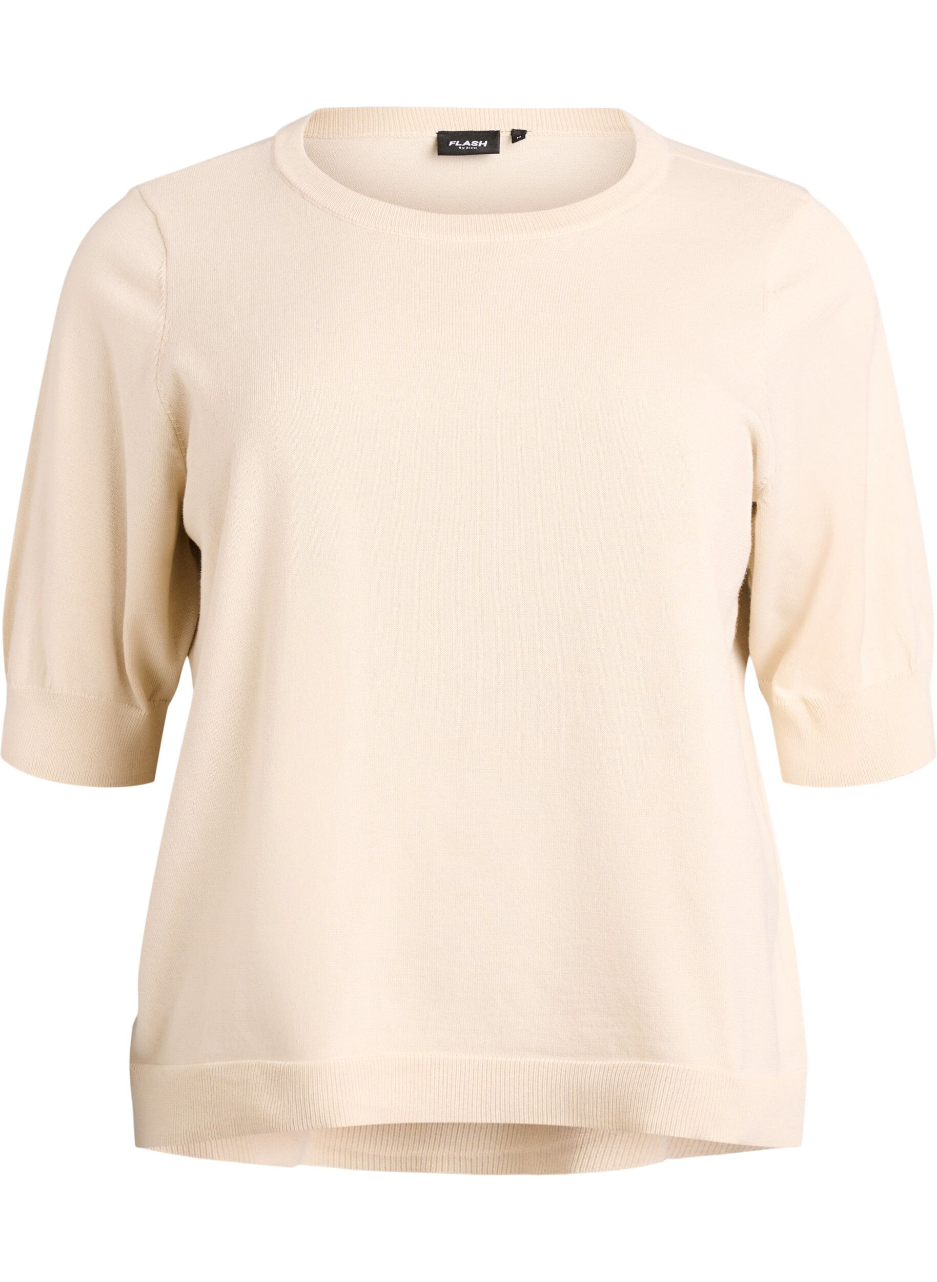 ZizzifashionFine-knit blouse with short sleeves, Beige, Packshot image number 0