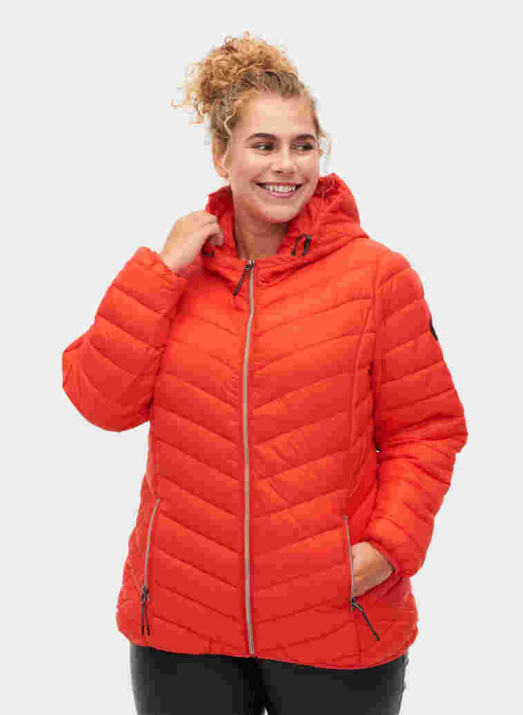 Lightweight jacket with hood, Fiery Red, Model