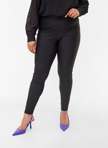 Shiny leggings with back pockets 7/8 length, Black, Model image number 0