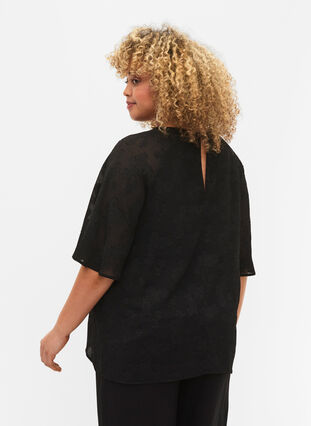 Short-sleeved blouse with structure, Black, Model image number 1