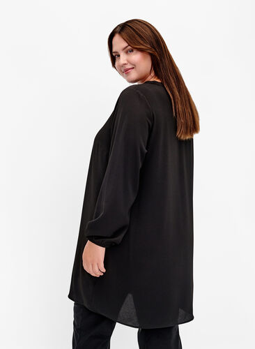 Long-sleeved V-neck dress, Black, Model image number 1