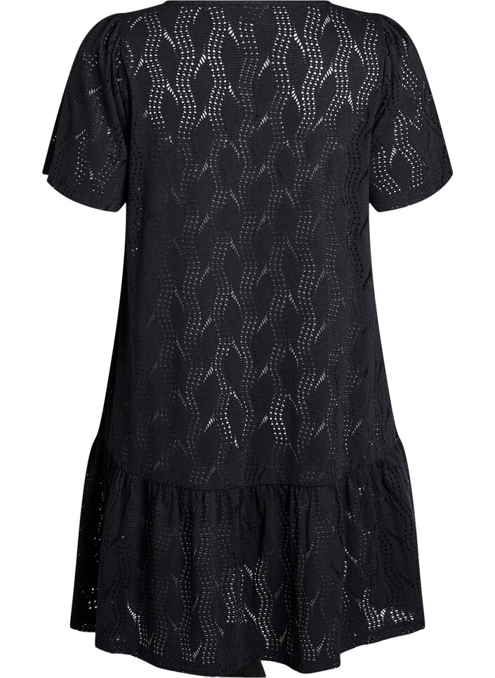 Short jersey dress with eyelet pattern, Black, Packshot image number 1