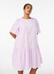 Knee-length striped dress with stones and puff sleeves, Pink, Model image number 0
