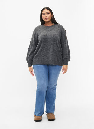 Knitted pullover with hole pattern, Dark Grey Melange, Model image number 2