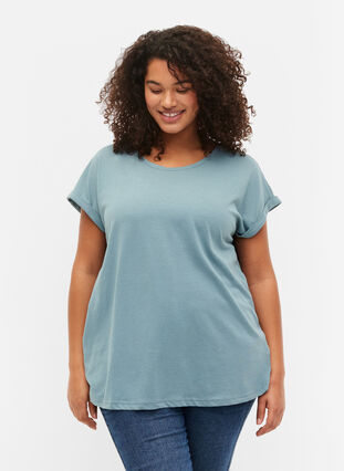 Short sleeve cotton blend T-shirt, Smoke Blue, Model image number 0