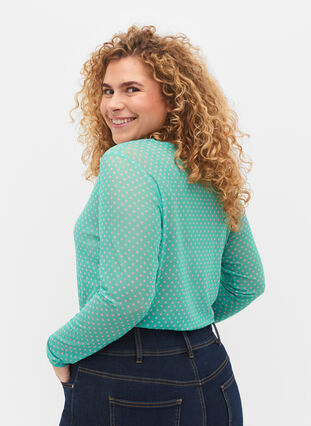 Printed mesh blouse, Green Dot, Model image number 1