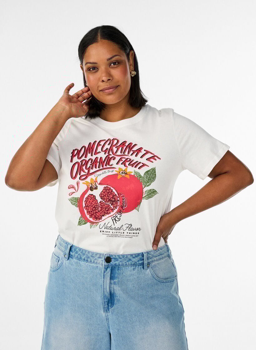 Cotton T-shirt with print, White, Model image number 0