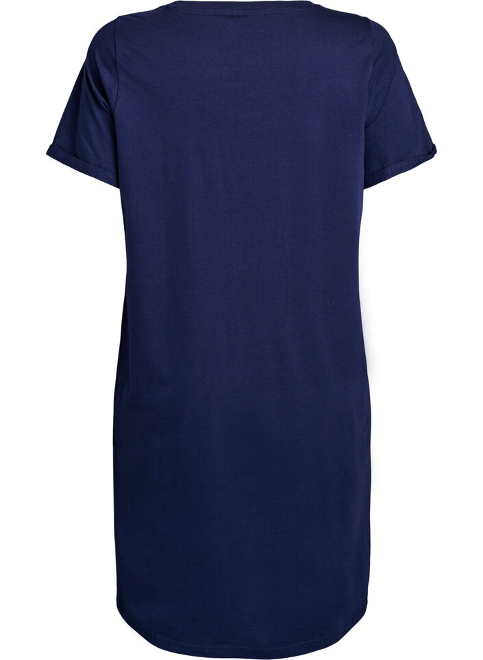 Short-sleeved nightgown in organic cotton, Blue, Packshot image number 1