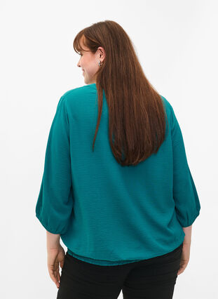 Blouse with smock and 3/4 sleeves, Deep Lake, Model image number 1