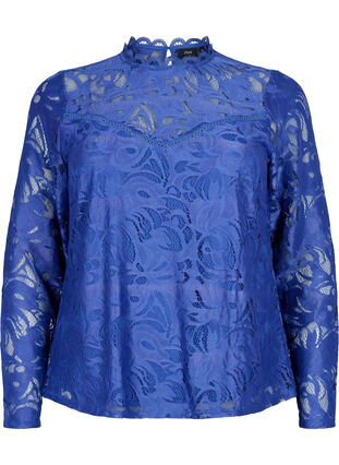 Long-sleeved lace blouse, Deep Ultramarine, Packshot image number 0