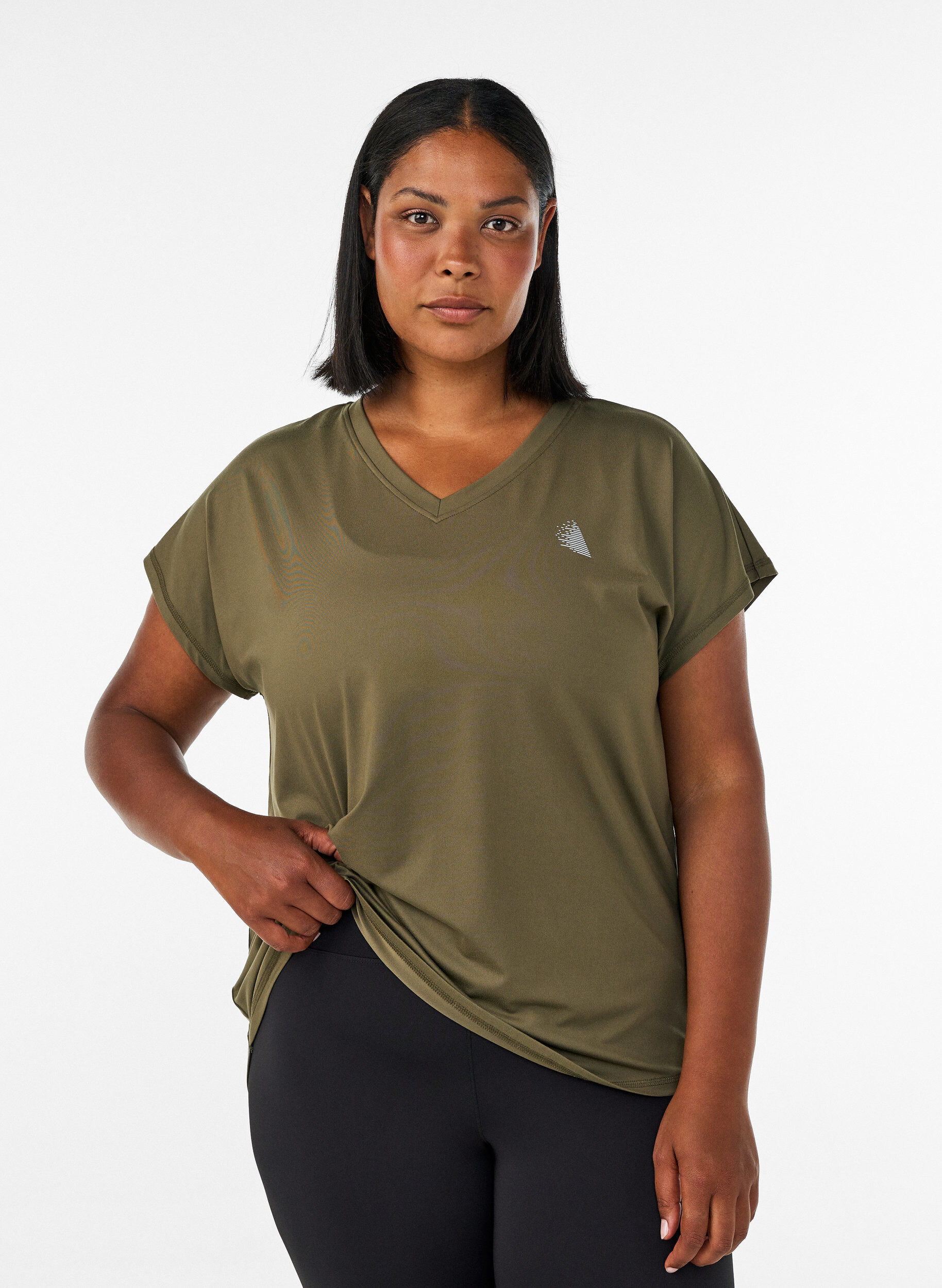 Short sleeve sport t-shirt with v-neck, Green, Model