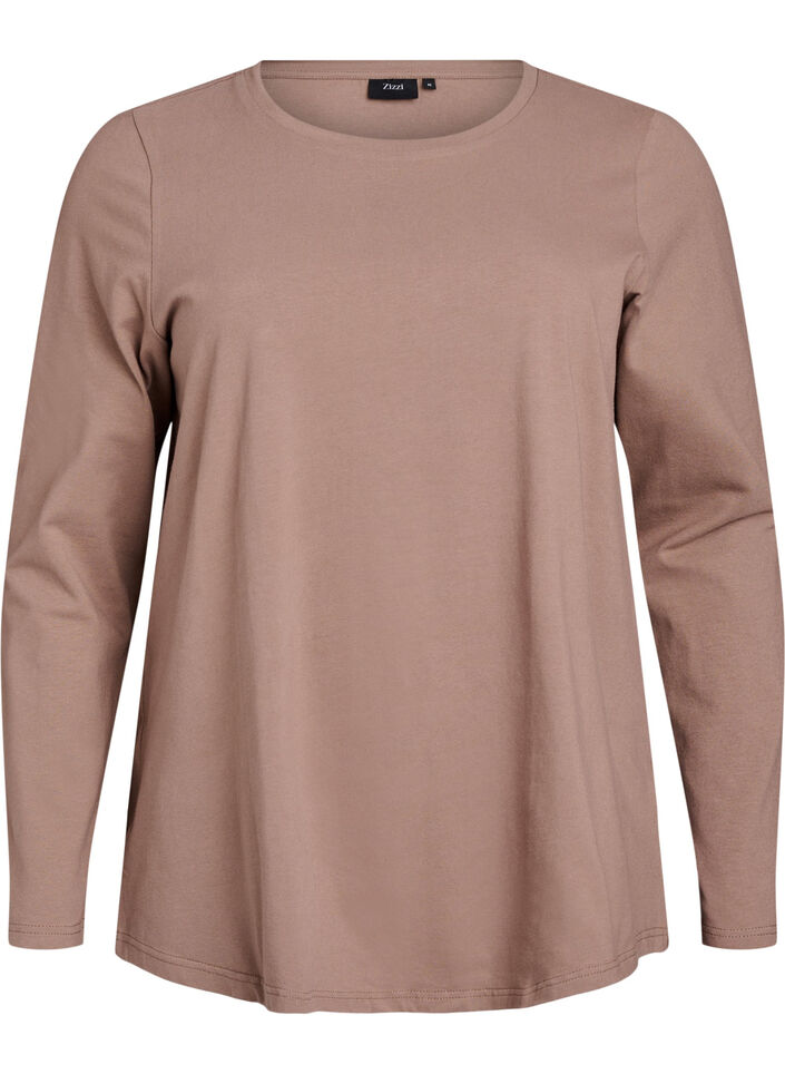 Basic jersey blouse with long sleeves, Brown, Packshot image number 0