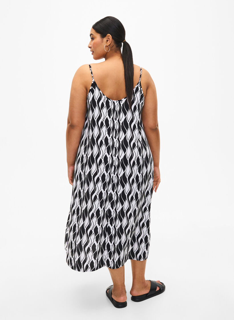 Viscose strap dress with print, Black Swirl AOP, Model image number 1
