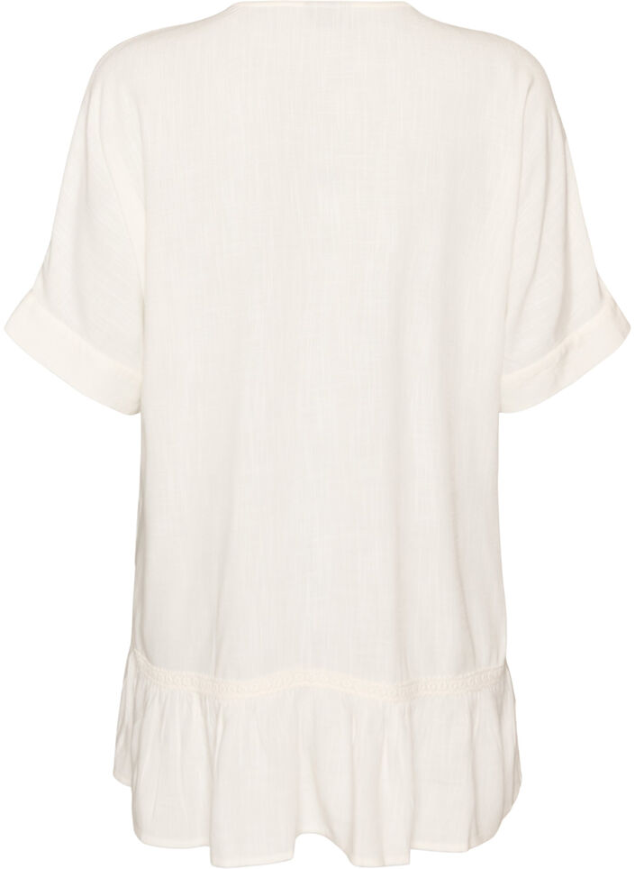 Viscose tunic with buttons and frill hem, Vanilla, Packshot image number 1