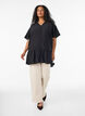 Loose tunic with crinkled texture and ruffle hem, Black, Model image number 1