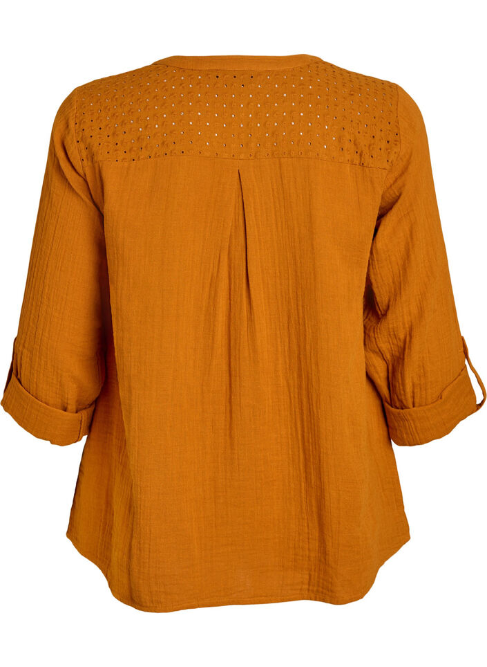 Blouse in cotton muslin with broderie anglaise, Orange, Packshot image number 1