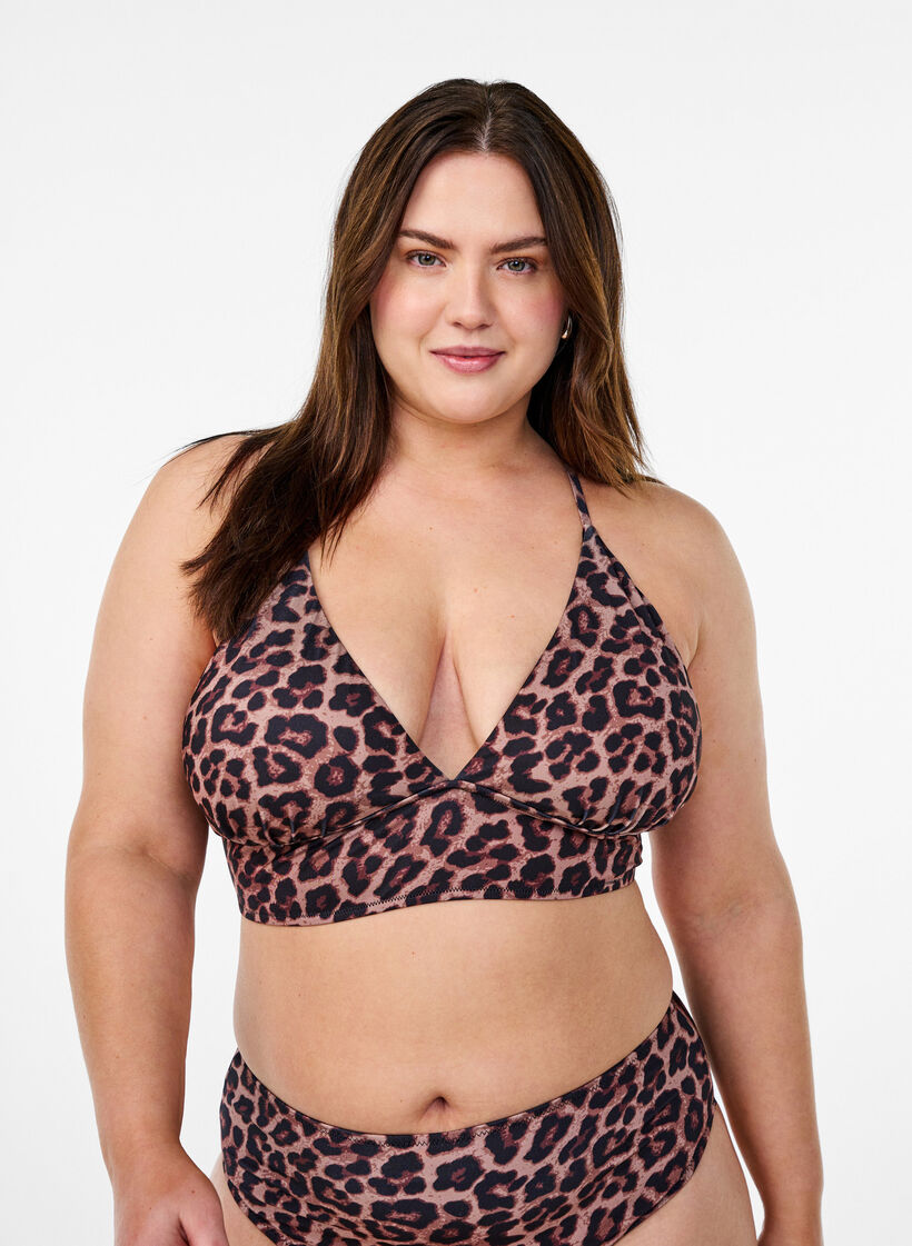 Floral bikini top with tie back, Brown, Model image number 0