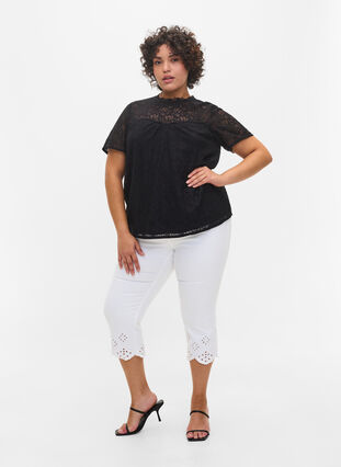 Short-sleeved lace blouse, Black, Model image number 2