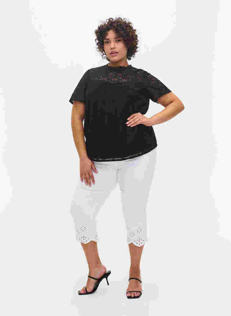 Short-sleeved lace blouse, Black, Model image number 2