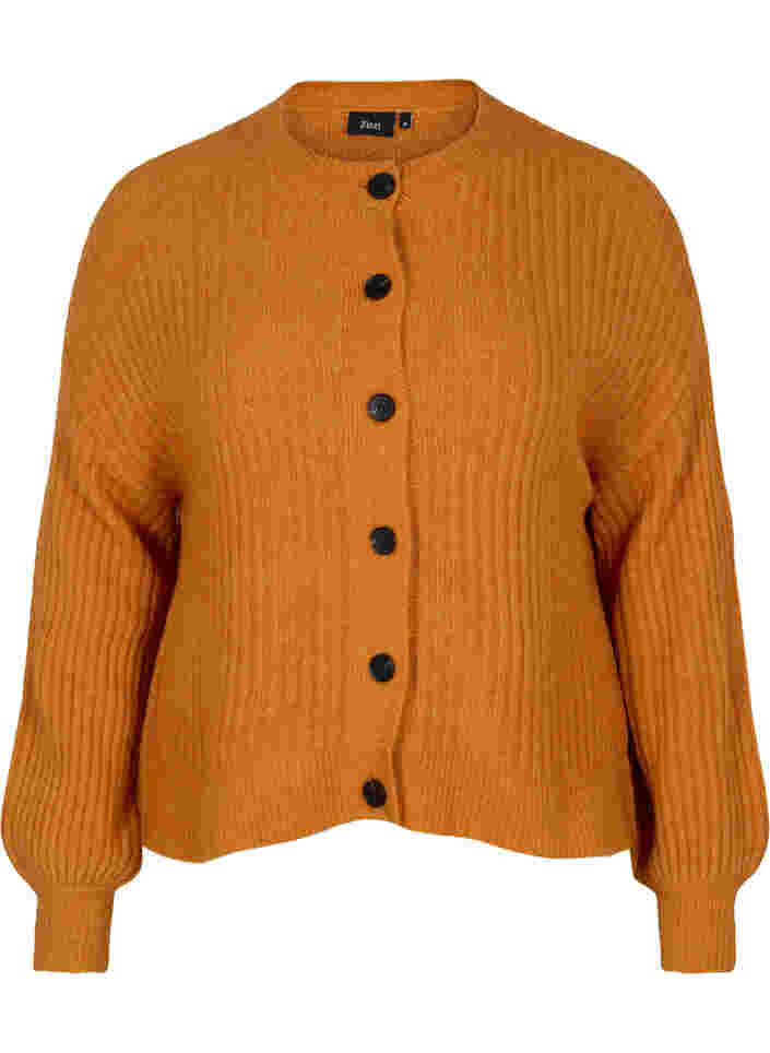 Rib knitted cardigan with buttons, Harvest Pumpkin Mel., Packshot image number 0