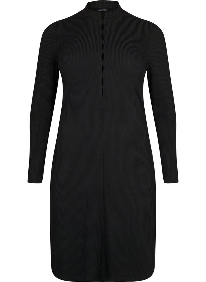 Fitted dress with cut-out details, Black, Packshot image number 0
