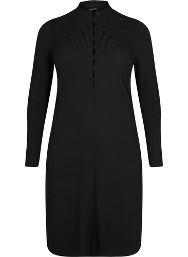Fitted dress with cut-out details, Black, Packshot image number 0