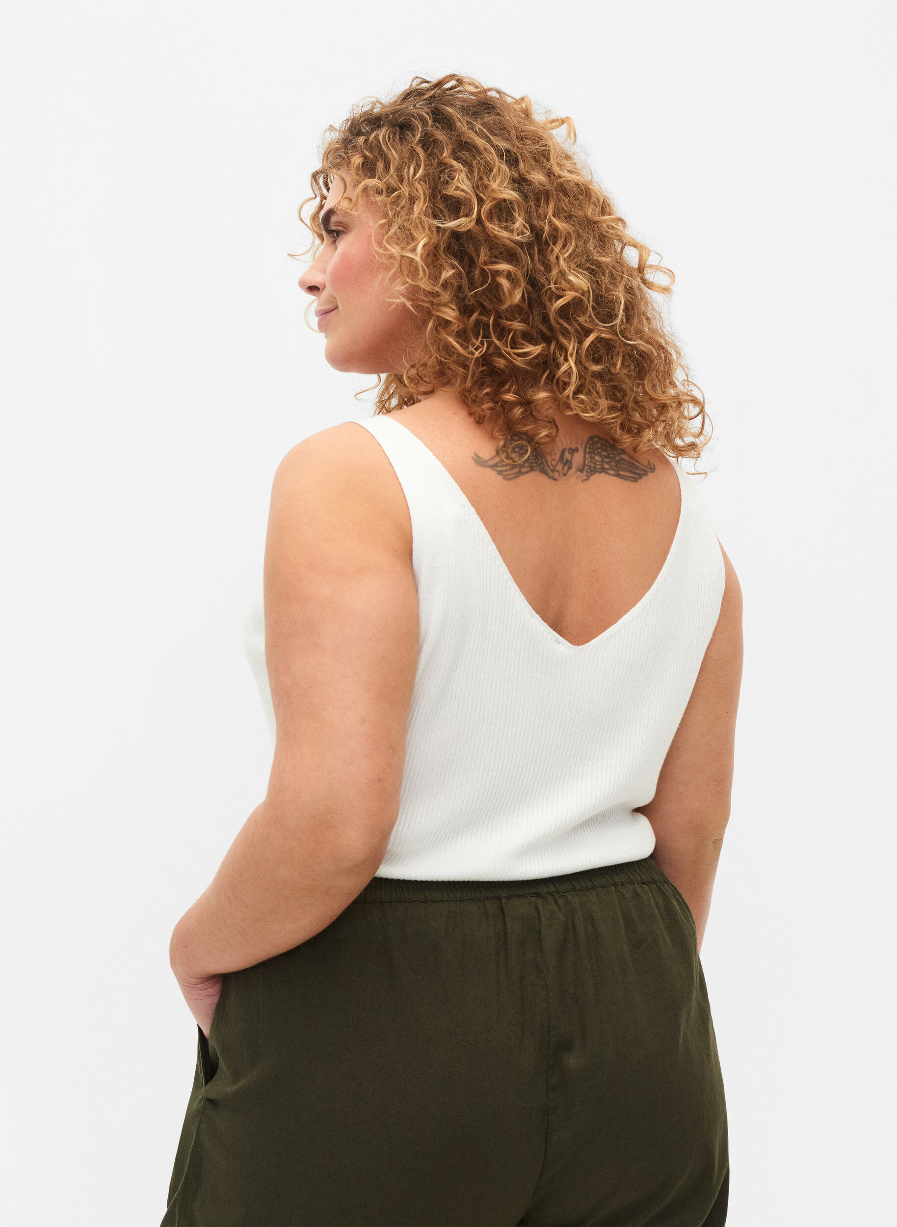 Zizzifashion Knitted top with v-neckline, Cloud Dancer, Model image number 1